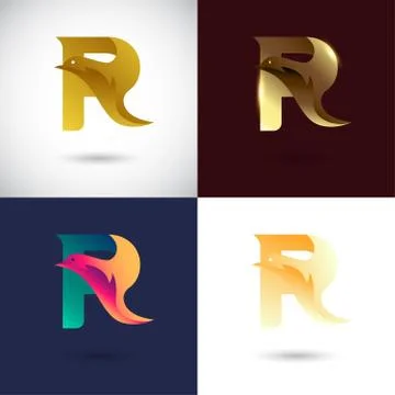 Creative Letter R logo design with different color version. Vector of Bird Lo Stock Illustration