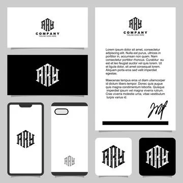 Creative letter A R Y monogram logo with stationery template Stock Illustration