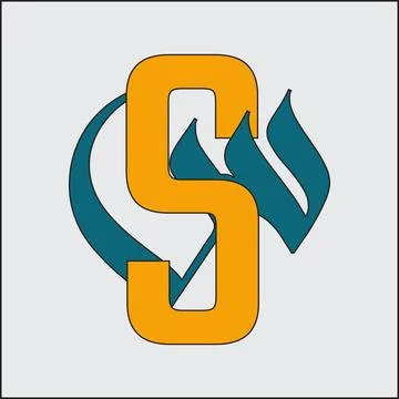 "Creative letter S and Arabic letter Seen (س) logo. Blue and orange bilingual mo Stock Illustration