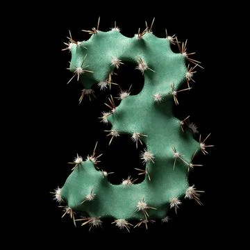 Creative Letter Three in Cactus Design with Spikes and Green Texture on White 库存插图