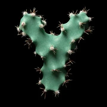 Creative Letter Y in Cactus Design with Spikes and Green Texture on White 库存插图