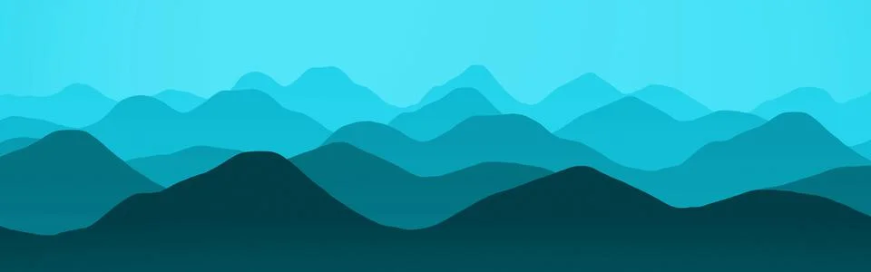 Creative light blue mountains slopes in dusk computer graphics backdrop Illustrazione stock