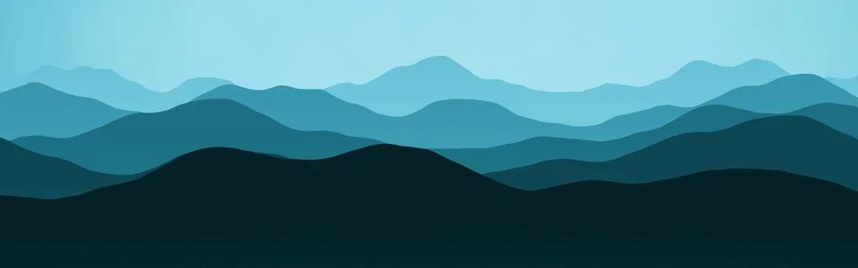 Creative light blue peaks in the sunset time computer graphics background Illustrazione stock