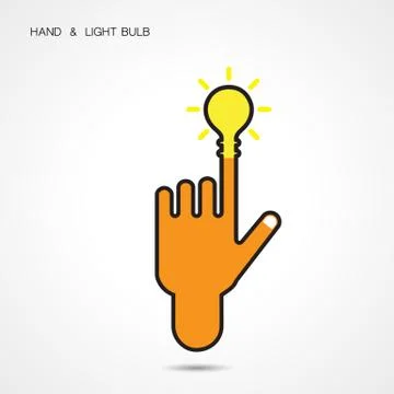 Creative light bulb and hand icon abstract logo design Stock Illustration