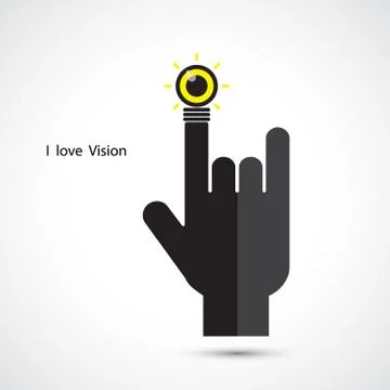 Creative light bulb and hand icon abstract vector design. I love vision conce Stock Illustration