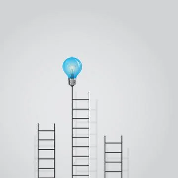 Creative light bulb and ladder sign.Ladder to success concept with idea lig.. Stock Illustration