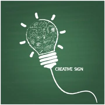 Creative light bulb handwriting style on blackboard with business idea concep Stock Illustration