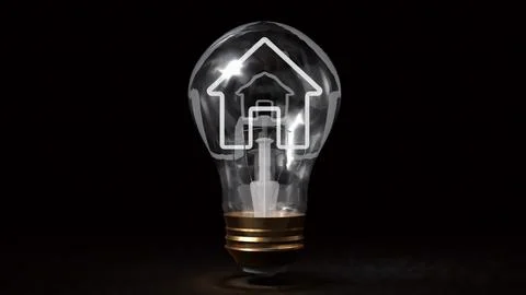Creative Light Bulb with House and Briefcase Symbol 3d render. Stock Illustration
