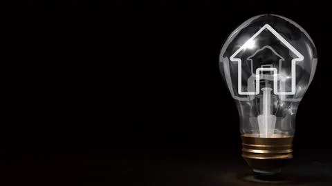 Creative Light Bulb with House and Briefcase Symbol 3d render. Stock Illustration