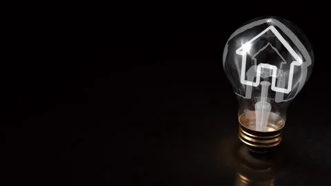 Creative Light Bulb with House and Briefcase Symbol 3d render. Stock Illustration