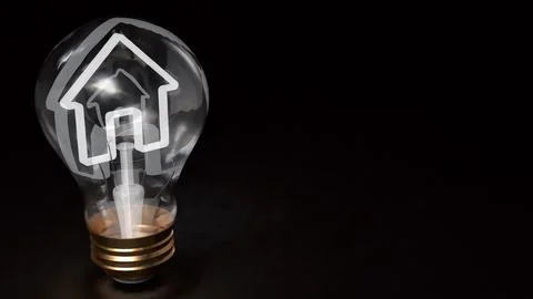 Creative Light Bulb with House and Briefcase Symbol 3d render. Stock Illustration