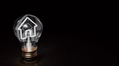 Creative Light Bulb with House and Briefcase Symbol 3d render. Stock Illustration