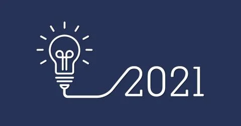 Creative light bulb idea with 2021 new year design with a light-bulb on the Dark Stock Illustration