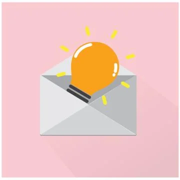 Creative light bulb idea concept with grey letter enveloppe on background Stock Illustration