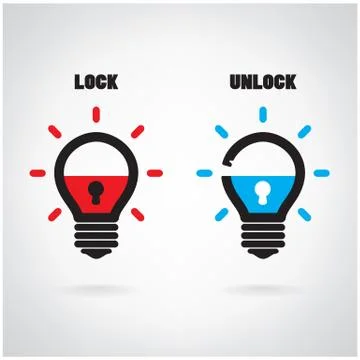 Creative light bulb idea concept with padlock symbol. security sign , busines Stock Illustration