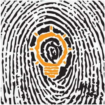 Creative light bulb idea concept with fingerprint symbol. education sign Stock Illustration