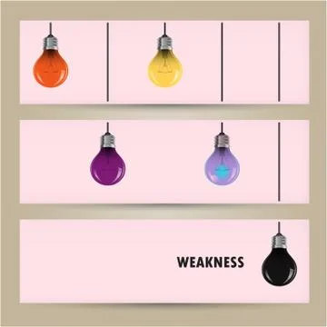 Creative light bulb idea concept banner background. difference and weakness c Stock Illustration