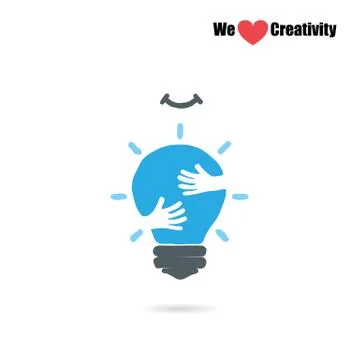 Creative light bulb logo design vector template with small hand.Education and Stock Illustration
