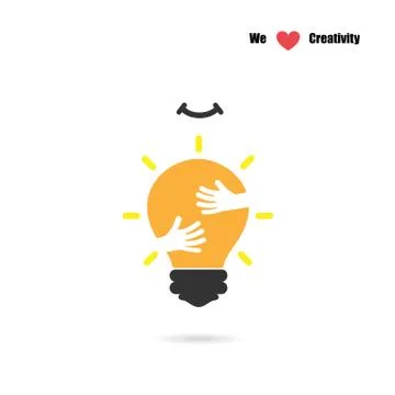 Creative light bulb logo design vector template with small hand.Education and Stock Illustration