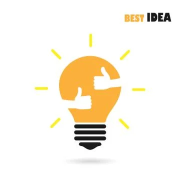 Creative light bulb logo design vector template with small hand.Best idea,goo Stock Illustration