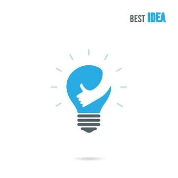 Creative light bulb logo design vector template with small hand.Best idea,goo Stock Illustration