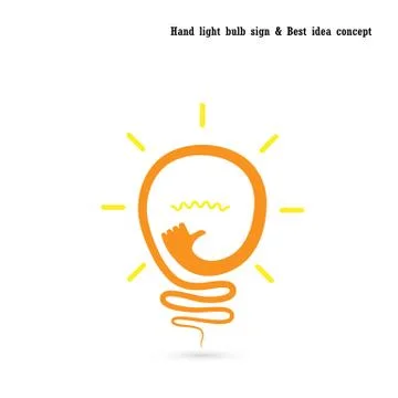 Creative light bulb logo design vector template with small hand.Best idea,goo Stock Illustration