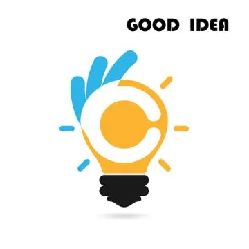 Creative light bulb logo design vector template with OK hand sign.Best idea,g Stock-Illustration