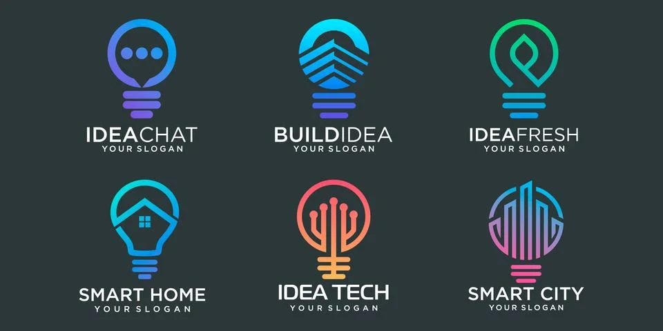 Creative light bulb logo icon set. vector logo template art eco energy powe.. Illustrazione stock