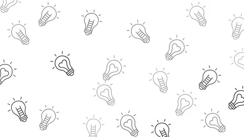 Creative Light Bulb Pattern with Heart and Ladder Icons on White Background Stock-Footage 345539430