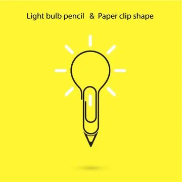 Creative light bulb pencil logo design,Paper clip sign.Concept of ideas inspi Stock Illustration