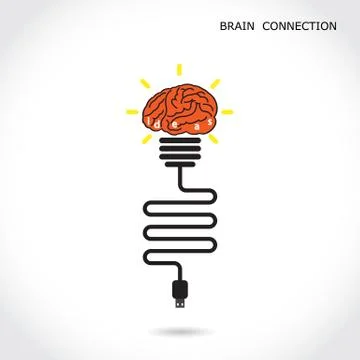 Creative light bulb symbol and brain connection sign. business and education Stock Illustration