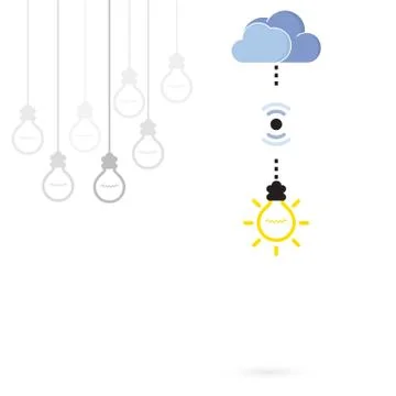 Creative light bulb symbol with cloud computing sign and difference concept.. Illustrazione stock