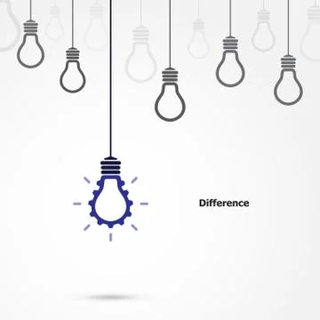 Creative light bulb symbol with gear sign and difference concept, business an Illustrazione stock