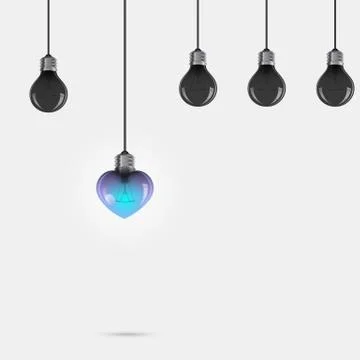 Creative light bulb symbol with heart sign and difference concept, business.. Stock Illustration