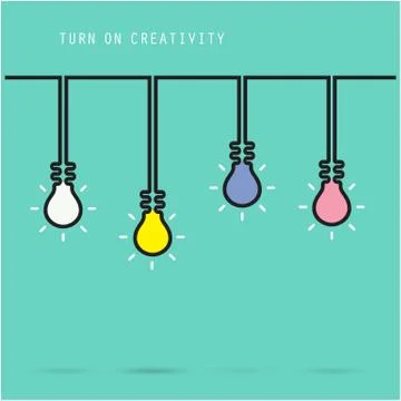 Creative light bulb symbol with turn on creativity concept, education and bus Stock Illustration