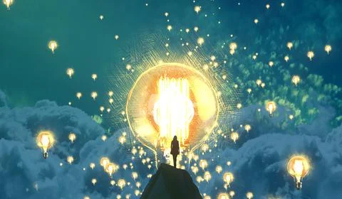 Creative light bulb symbolism. Idea made into surreal image. Stock Illustration