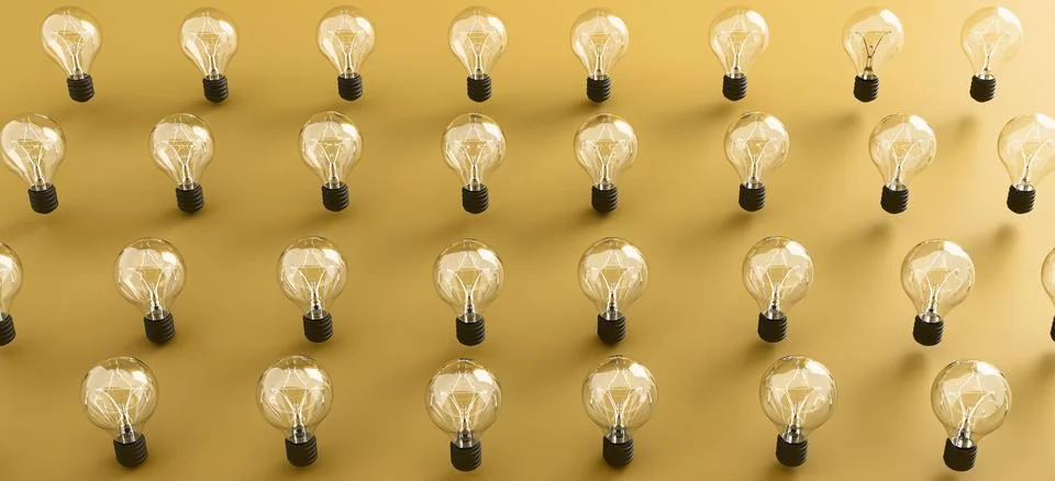 Creative Lightbulb Concepts on Colorful Backgrounds  Innovation, Energy, Ideas Stock Illustration