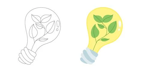 Creative lightbulb design with glowing green leaves inside, symbolizing clean Stock Illustration