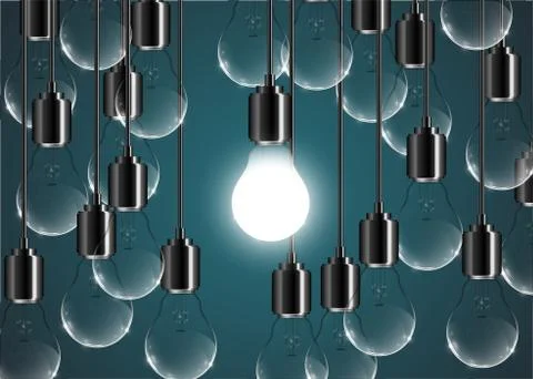 Creative lightbulb illustration on a blue background, vector Stock Illustration