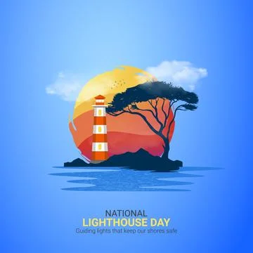 Creative Lighthouse ads design. Creative Lighthouse day, August 7, vector, .. Illustrazione stock