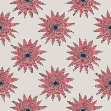 Creative line art bud daisy seamless pattern on light gray background. Geomet Illustrazione stock