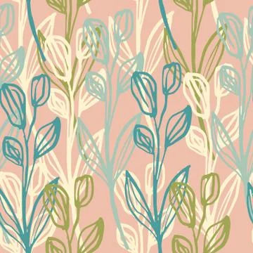 Creative line art leaf seamless pattern. Modern hand drawn botanical backgrou Illustrazione stock