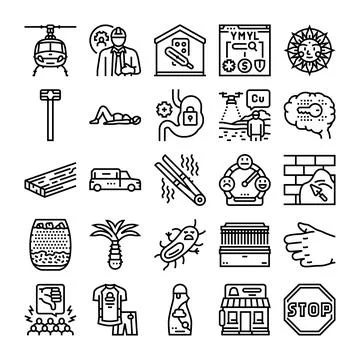 Creative line icons set collection illustrating various concepts Stock Illustration