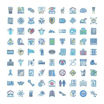 Creative linear doodle icons representing various concepts Stock Illustration