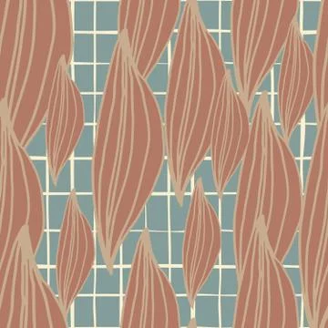 Creative linear green leaves shape seamless pattern in vintage style. Stock Illustration