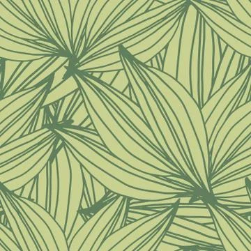 Creative linear green leaves shape seamless pattern. Abstract line art wallpa 스톡 일러스트