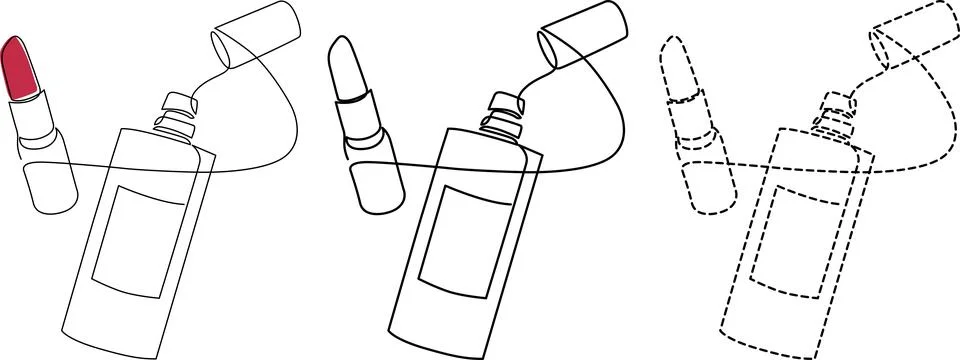 Creative lipstick application designs using unconventional tools and method.. Illustrazione stock