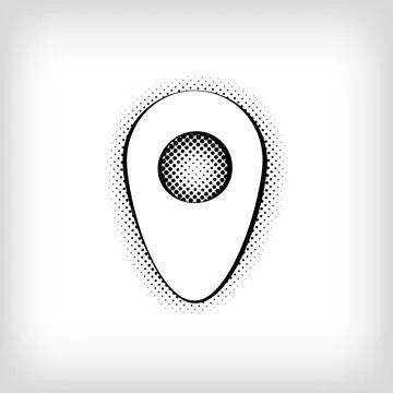 Creative location sign speech bubble pop art dot design. Stock Illustration