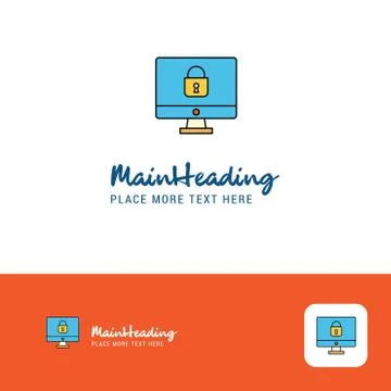 Creative Locked computer Logo Design. Flat color Logo place for Tagline. Vect 스톡 일러스트