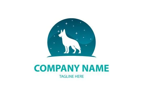 Creative logo design Dog with Blue Moon Nature	 Stock Illustration